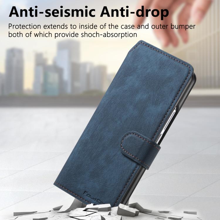 Funda Neo MagSafe RFID antirrobo de cuero retro para Samsung Galaxy Z Fold7 5G (azul)