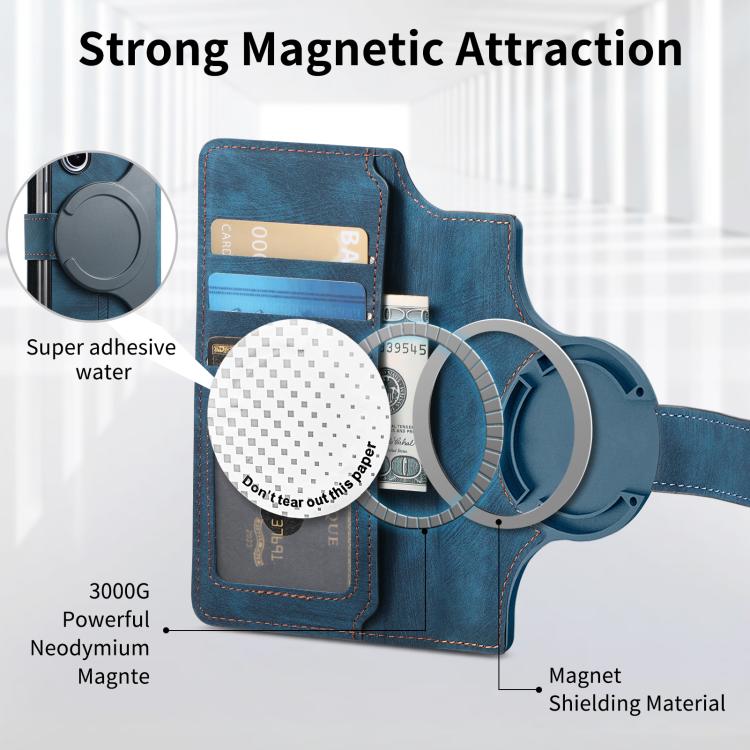 Funda Neo MagSafe RFID antirrobo de cuero retro para Samsung Galaxy Z Fold7 5G (azul)
