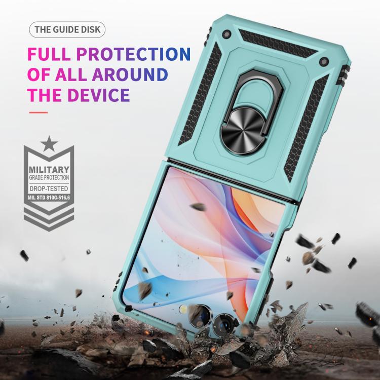 Funda de TPU + PC a prueba de golpes con soporte para Samsung Galaxy Z Flip7 5G (verde oscuro)