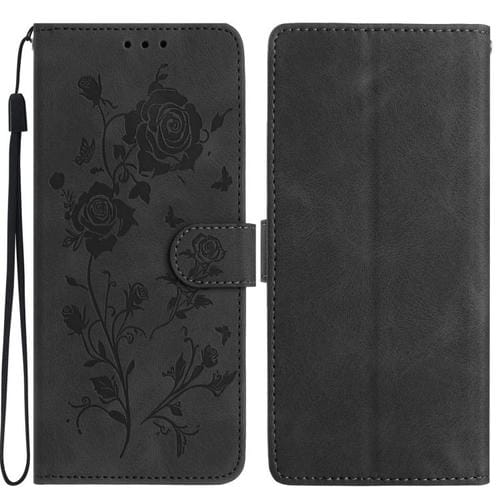 Funda de cuero con estampado floral en relieve para Samsung Galaxy S21 5G (negra)