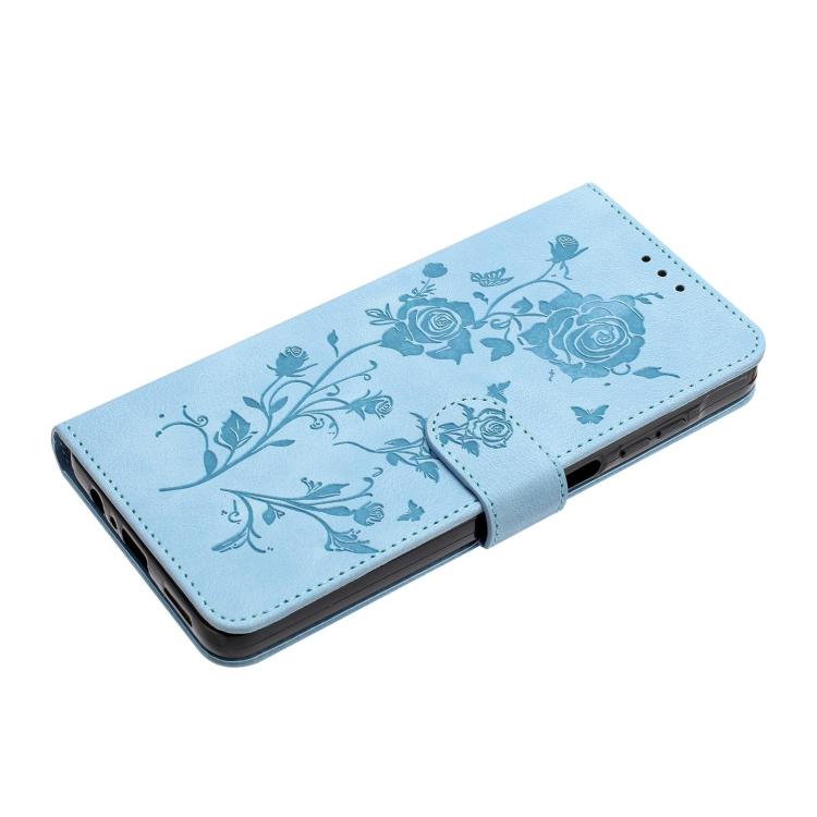 Funda de piel con estampado floral en relieve para Samsung Galaxy S21+ 5G (azul cielo)