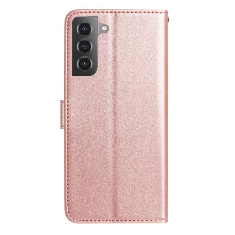 Funda de cuero con estampado floral en relieve para Samsung Galaxy S22+ 5G (oro rosa)