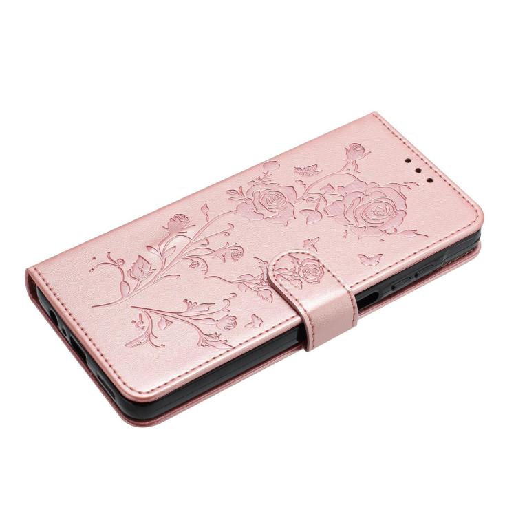 Funda de cuero con estampado floral en relieve para Samsung Galaxy S22+ 5G (oro rosa)