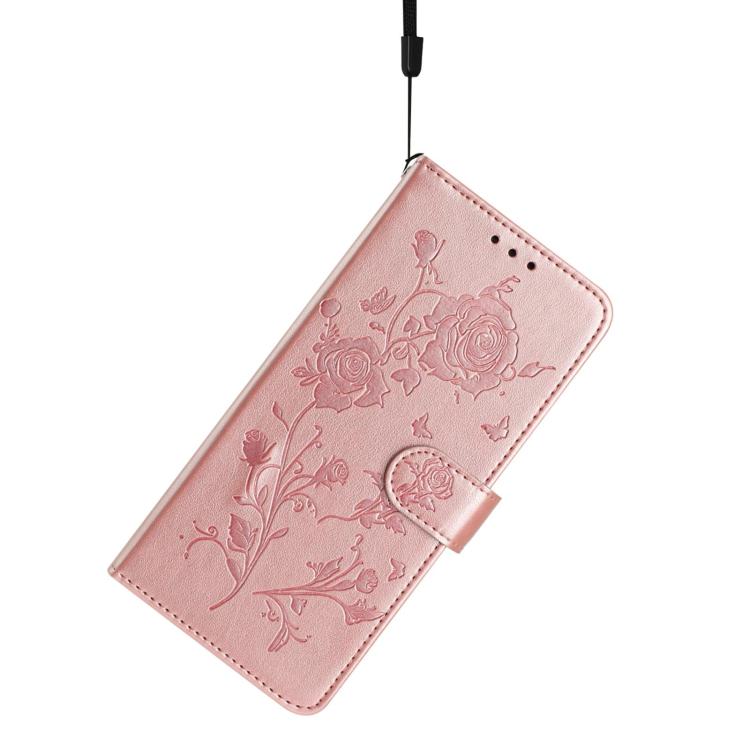 Funda de cuero con estampado floral en relieve para Samsung Galaxy S22+ 5G (oro rosa)