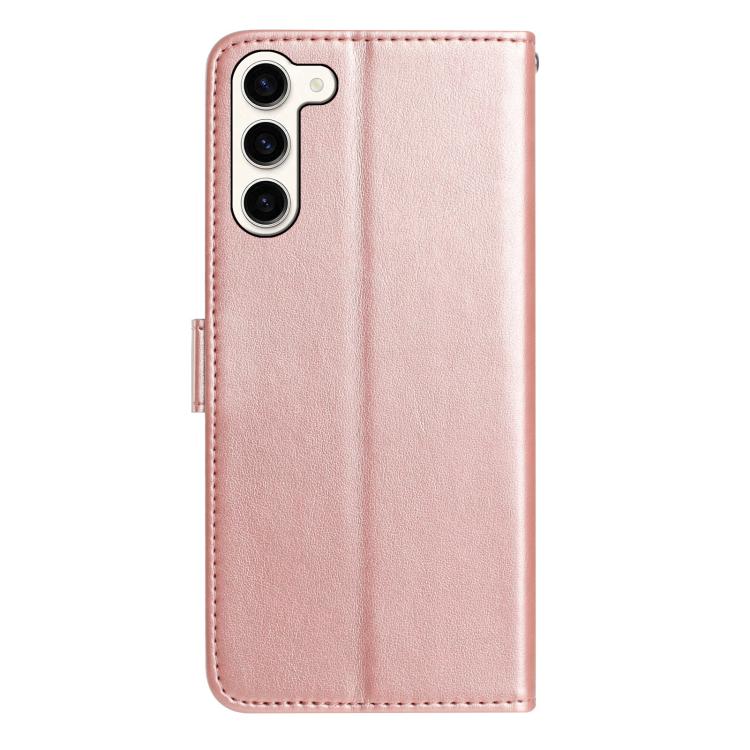 Funda de cuero con estampado floral en relieve para Samsung Galaxy S23+ 5G (oro rosa)