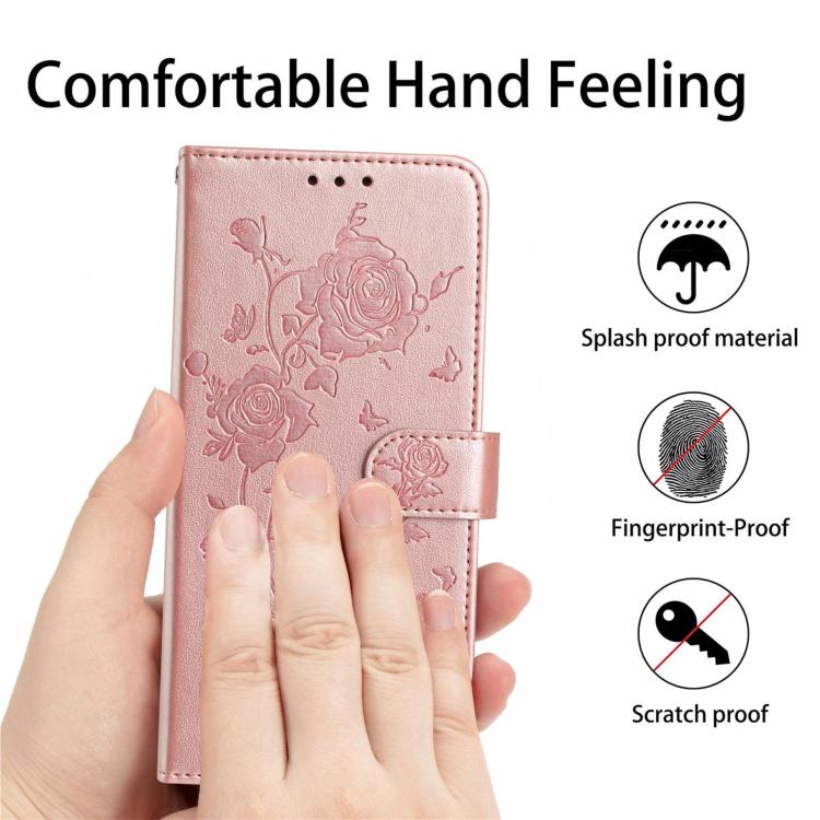 Funda de cuero con estampado floral en relieve para Samsung Galaxy S23+ 5G (oro rosa)
