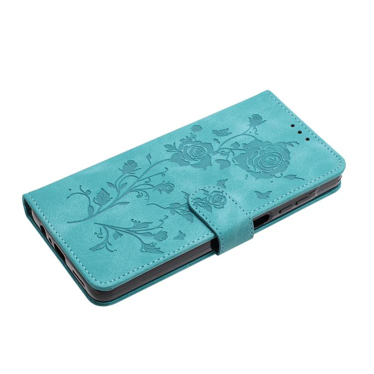 Funda de cuero con estampado de rosas en relieve para Samsung Galaxy S23+ 5G (verde)