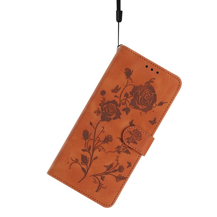 Funda de cuero con estampado de rosas en relieve para Samsung Galaxy S25 Edge 5G (marrón)