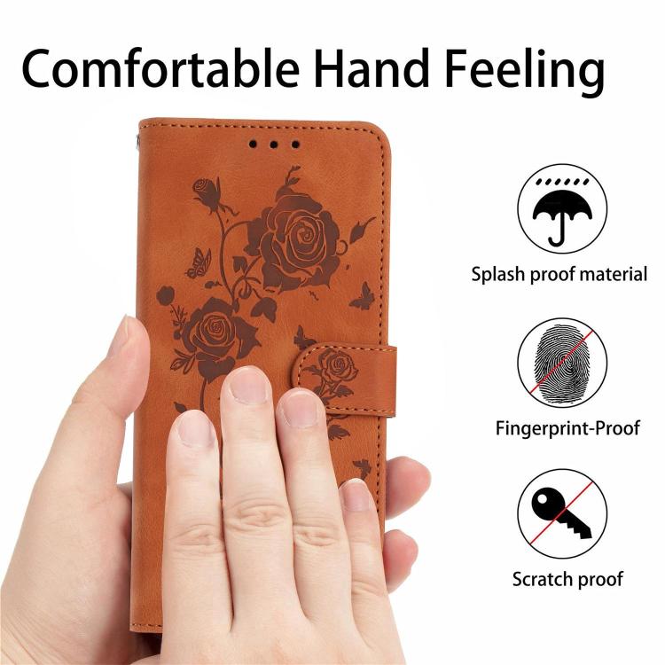 Funda de cuero con estampado de rosas en relieve para Samsung Galaxy S25 Edge 5G (marrón)