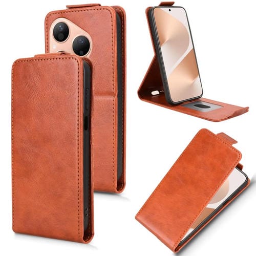 Funda magnética de cuero con tapa vertical y hebilla para Huawei Pura 80 5G (marrón)