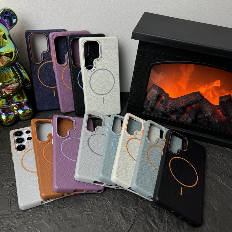 Funda de TPU con textura de lichi MagSafe para Samsung Galaxy S25 Ultra 5G (morado atardecer)