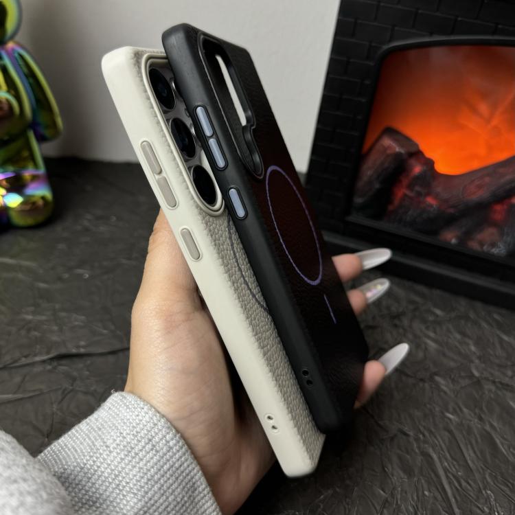 Funda de TPU con textura de lichi MagSafe para Samsung Galaxy S24 FE 5G (morado atardecer)