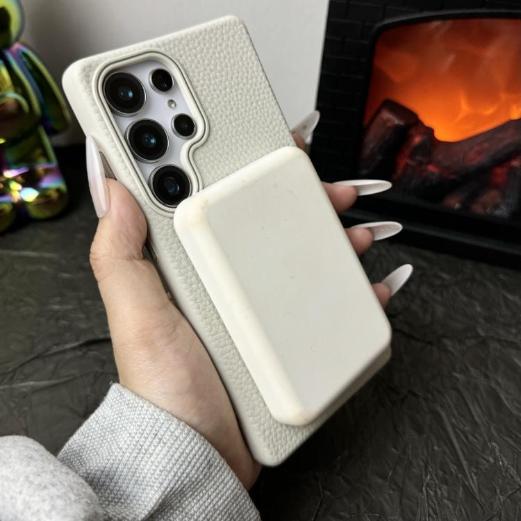 Funda de TPU con diseño de círculo fino MagSafe y textura de lichi para Samsung Galaxy S22 Ultra 5G (gris y naranja)