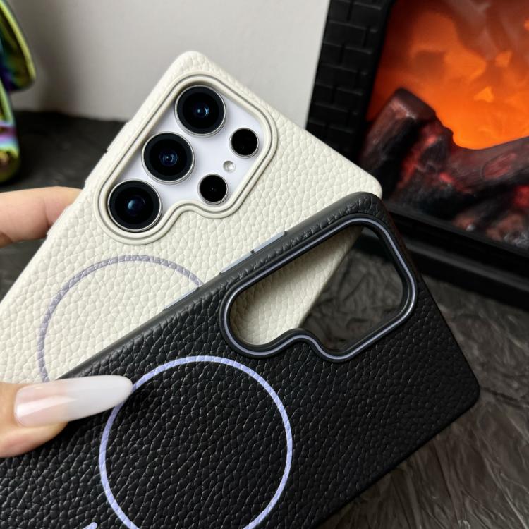 Funda de TPU con textura de lichi MagSafe para Samsung Galaxy S22 Ultra 5G (morado atardecer)