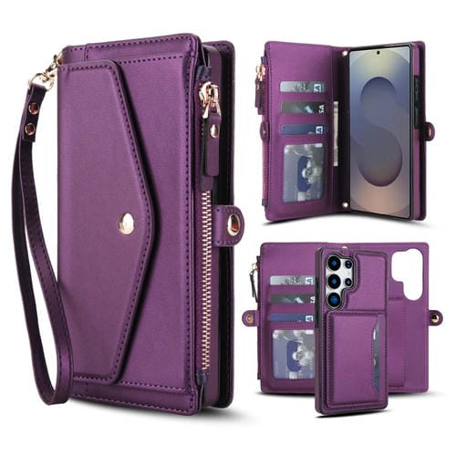 Funda de cuero desmontable con cordón para Samsung Galaxy S25 Ultra 5G (morado oscuro)