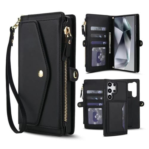 Funda de cuero desmontable con cordón para Samsung Galaxy S24 Ultra 5G (negro)