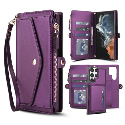 Funda de cuero desmontable con cordón para Samsung Galaxy S23 Ultra 5G (morado oscuro)