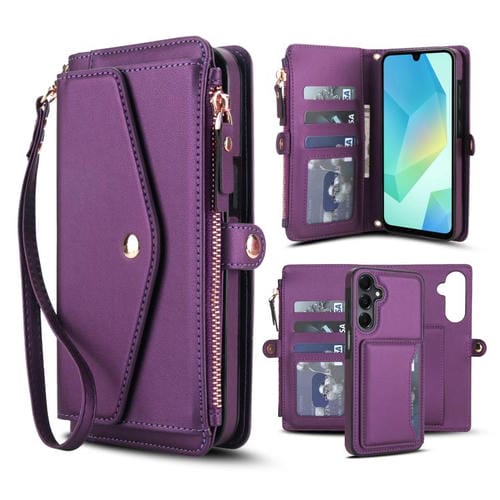 Funda de cuero desmontable con cordón para Samsung Galaxy S23+ 5G (morado oscuro)
