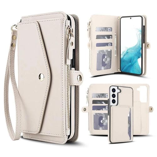 Funda de cuero desmontable con cordón para Samsung Galaxy S22 5G (blanco)