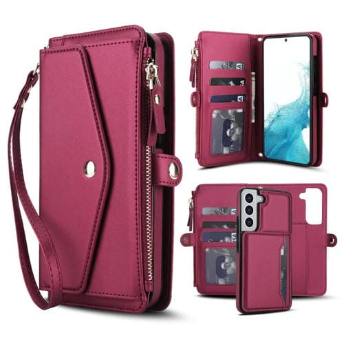 Funda de cuero desmontable con cordón para Samsung Galaxy S22 5G (rojo)