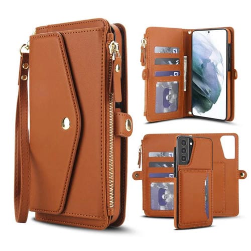 Funda de cuero desmontable con cordón para Samsung Galaxy S21 5G (marrón)