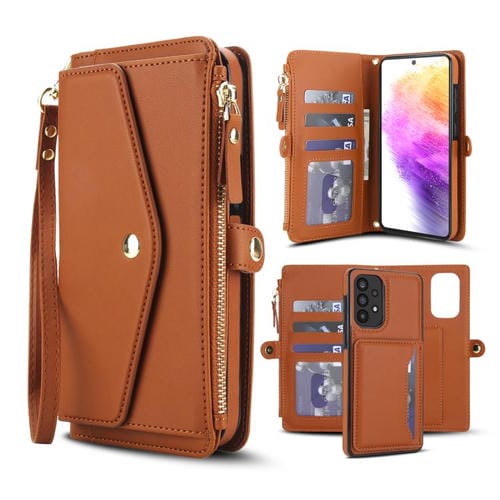 Funda de cuero desmontable con cordón para Samsung Galaxy A52 5G (marrón)