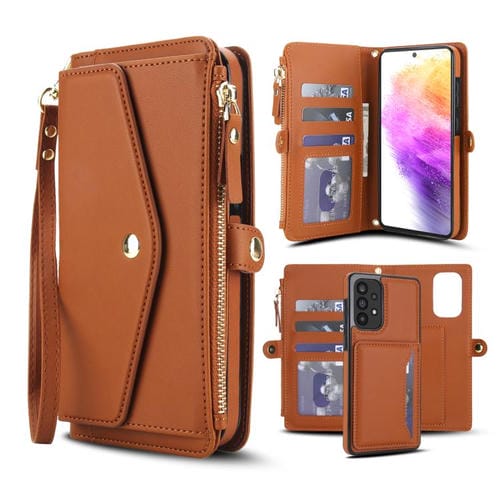 Funda de cuero desmontable con cordón para Samsung Galaxy A73 5G (marrón)