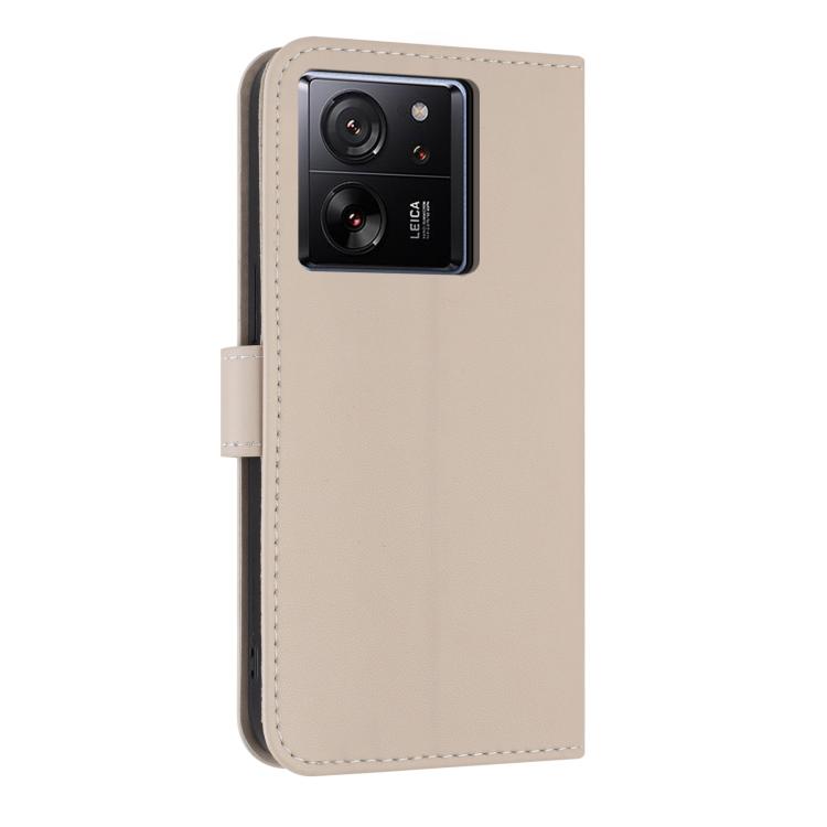 Funda de cuero con lazo metálico y correa para la mano para Xiaomi 13T/13T Pro (albaricoque)