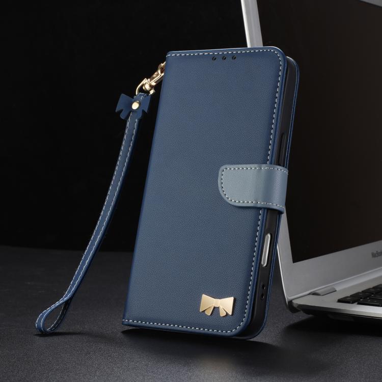 Funda de cuero con lazo metálico y correa para la mano para Xiaomi 15 (azul oscuro)