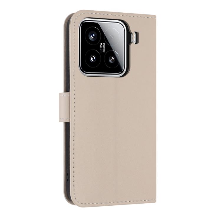 Funda de cuero con lazo metálico y correa para la mano para Xiaomi 15 (albaricoque)