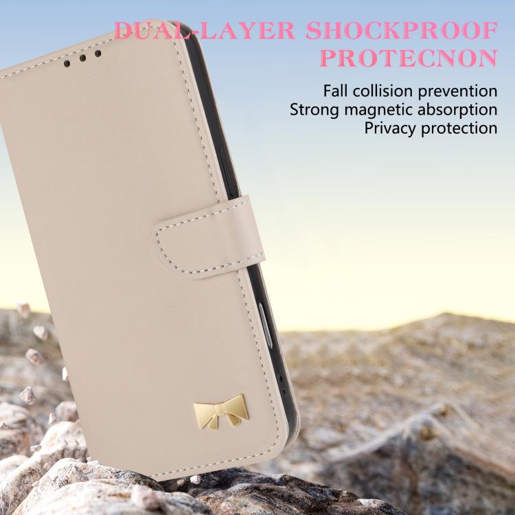 Funda de cuero con lazo metálico y correa para la mano para Xiaomi 15 Pro (albaricoque)