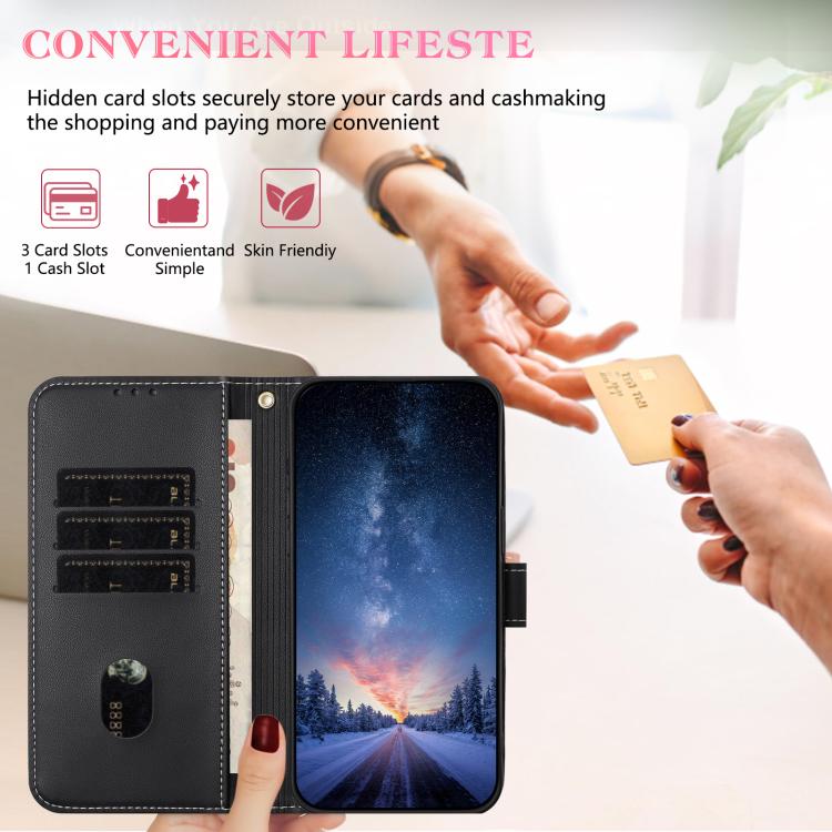 Funda de cuero con lazo metálico y correa para la mano para Xiaomi 14T (negra)