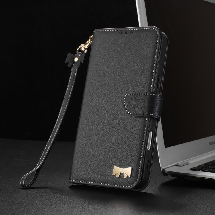 Funda de cuero con lazo metálico y correa para la mano para Xiaomi 14T (negra)