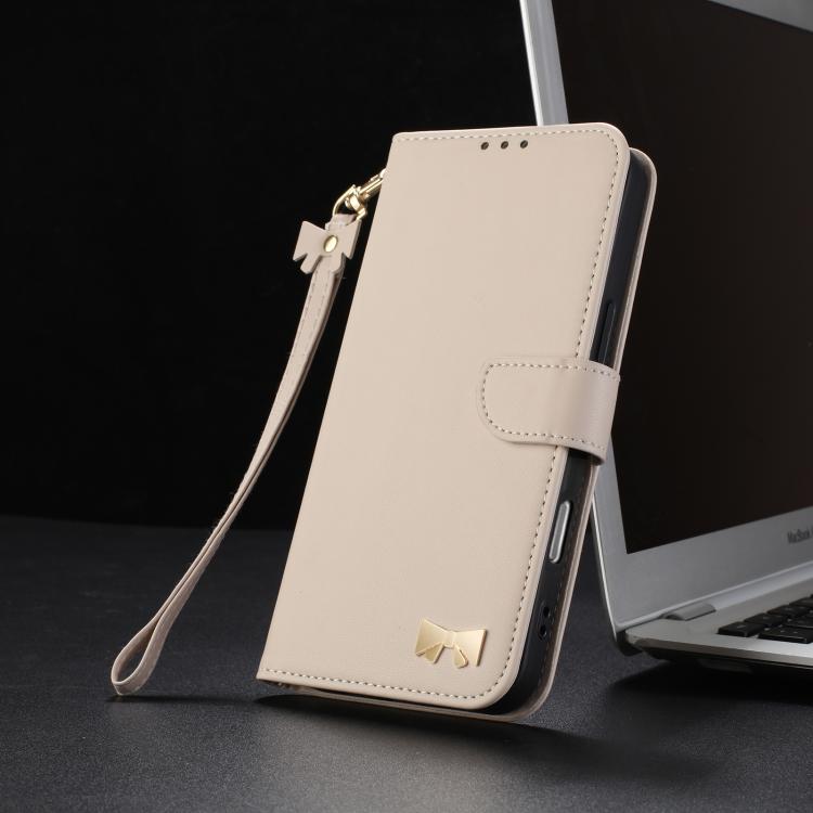 Funda de cuero con lazo metálico y correa para la mano para Xiaomi 14T (albaricoque)