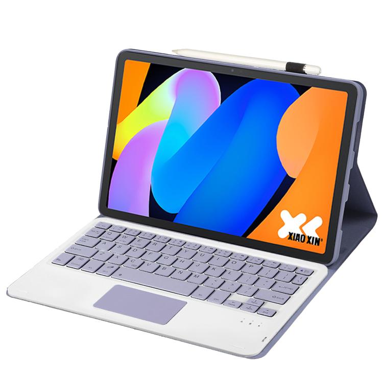 Funda ultrafina de cuero con teclado Bluetooth desmontable y panel táctil para Lenovo Xiaoxin Pad 11" 2025 AM31-A (blanco lavanda)