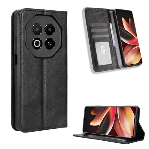 Funda de cuero con textura retro y hebilla magnética para Meizu Note 16 5G (negra)