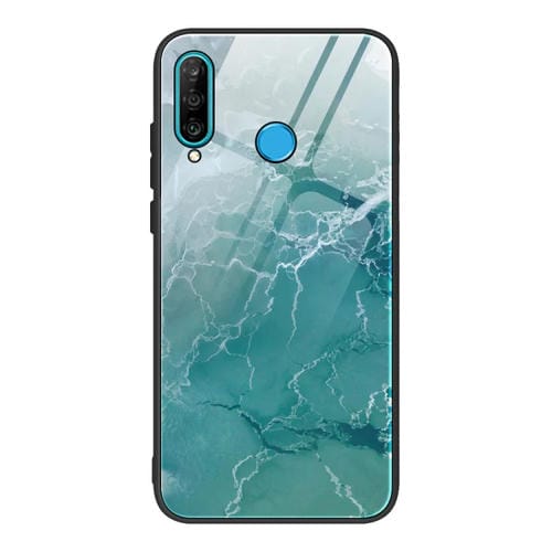Para Huawei P30 lite / nova 4e Funda protectora de vidrio con patrón de mármol (DL04)