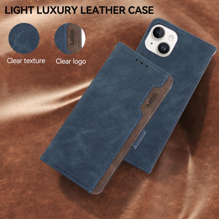 Funda de cuero magnética RFID ABEEL con diseño de bloques de color para Samsung Galaxy XCover7 Pro (azul-marrón)