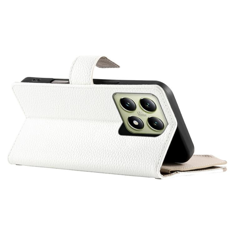 Funda de cuero con cremallera para Xiaomi 14T, con múltiples tarjetas y costuras, con correa corta (blanca)