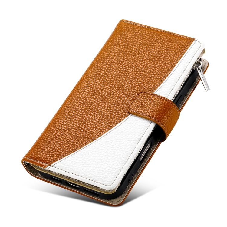 Funda de cuero con cremallera para Xiaomi 14T Pro, con múltiples tarjetas, costuras y correa corta (marrón)