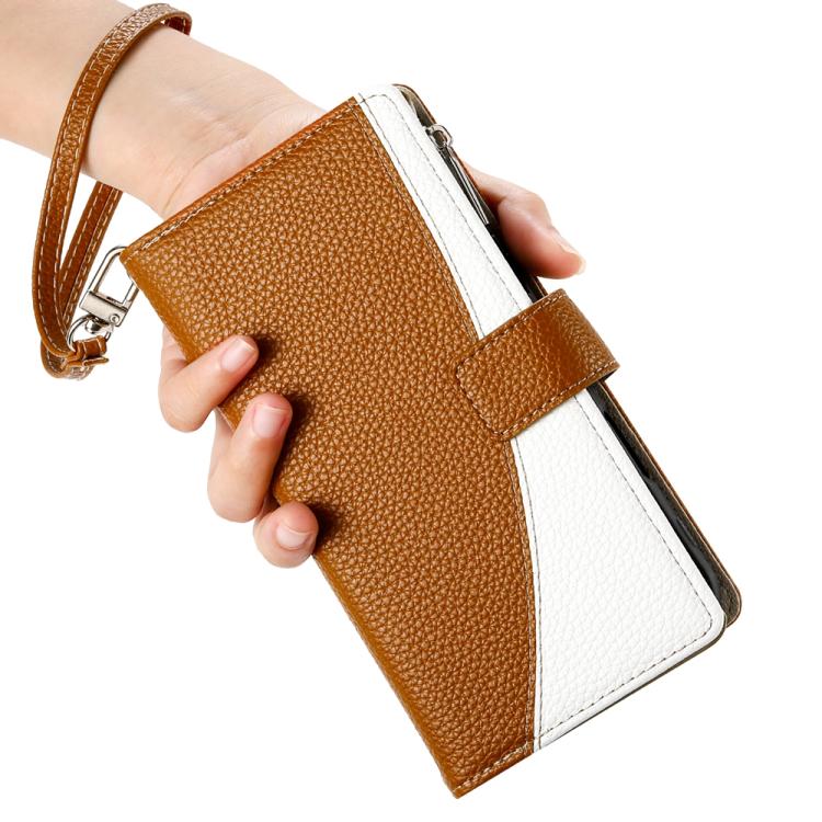 Funda de cuero con cremallera para Xiaomi 14T Pro, con múltiples tarjetas, costuras y correa corta (marrón)