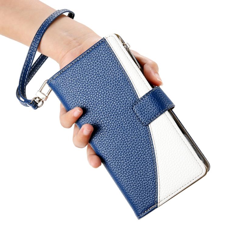 Funda de cuero con cremallera para Xiaomi 14T Pro, con múltiples tarjetas, costuras y correa corta (azul oscuro)