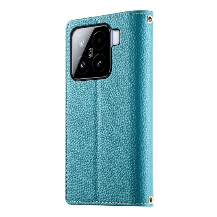 Funda de cuero con cremallera para Xiaomi 15, con múltiples tarjetas y costuras, con correa corta (azul)