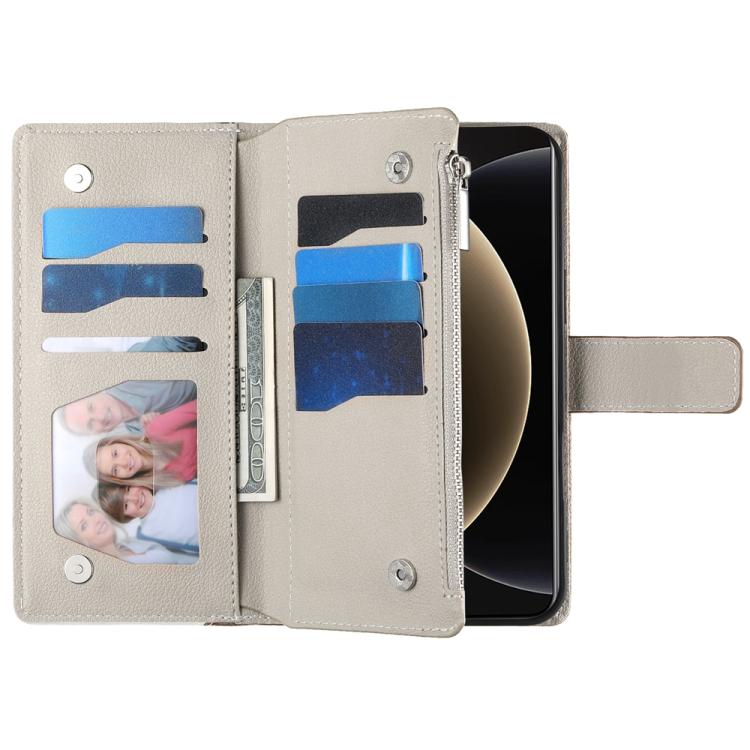 Funda de cuero con cremallera para Xiaomi 15, con múltiples tarjetas y costuras, con correa corta (azul)