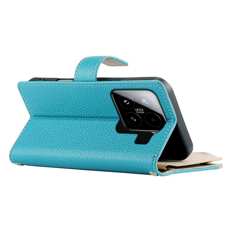 Funda de cuero con cremallera para Xiaomi 15, con múltiples tarjetas y costuras, con correa corta (azul)