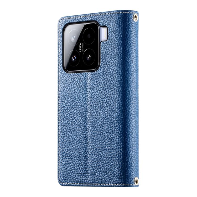 Funda de cuero con cremallera para Xiaomi 15, con múltiples tarjetas y costuras, con correa corta (azul oscuro)