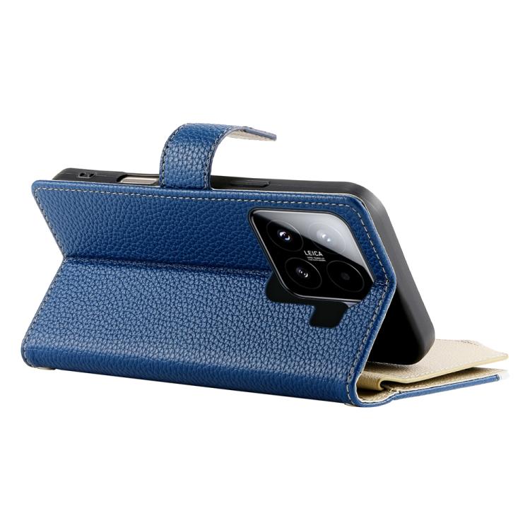 Funda de cuero con cremallera para Xiaomi 15, con múltiples tarjetas y costuras, con correa corta (azul oscuro)