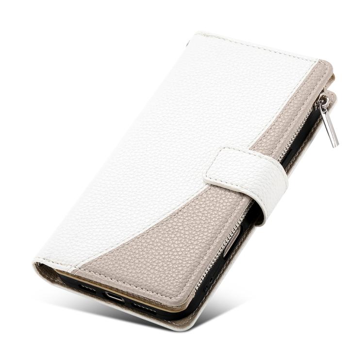 Funda de cuero con cremallera para Xiaomi 15 Ultra, con múltiples tarjetas y costuras, con correa corta (blanca)