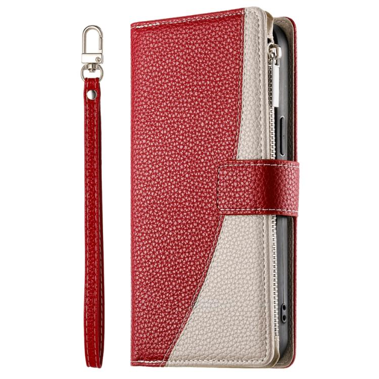 Funda de cuero con cremallera para Xiaomi 15 Ultra, con múltiples tarjetas y costuras, con correa corta (roja)