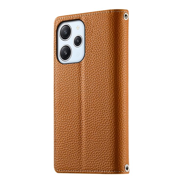 Funda de cuero con cremallera para Redmi 12 4G/5G/Note 12R, con costuras, para múltiples tarjetas y correa corta (marrón)